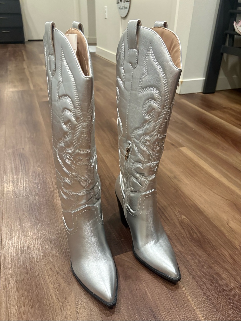 Silver Metallic Over-the-Knee Western Boots